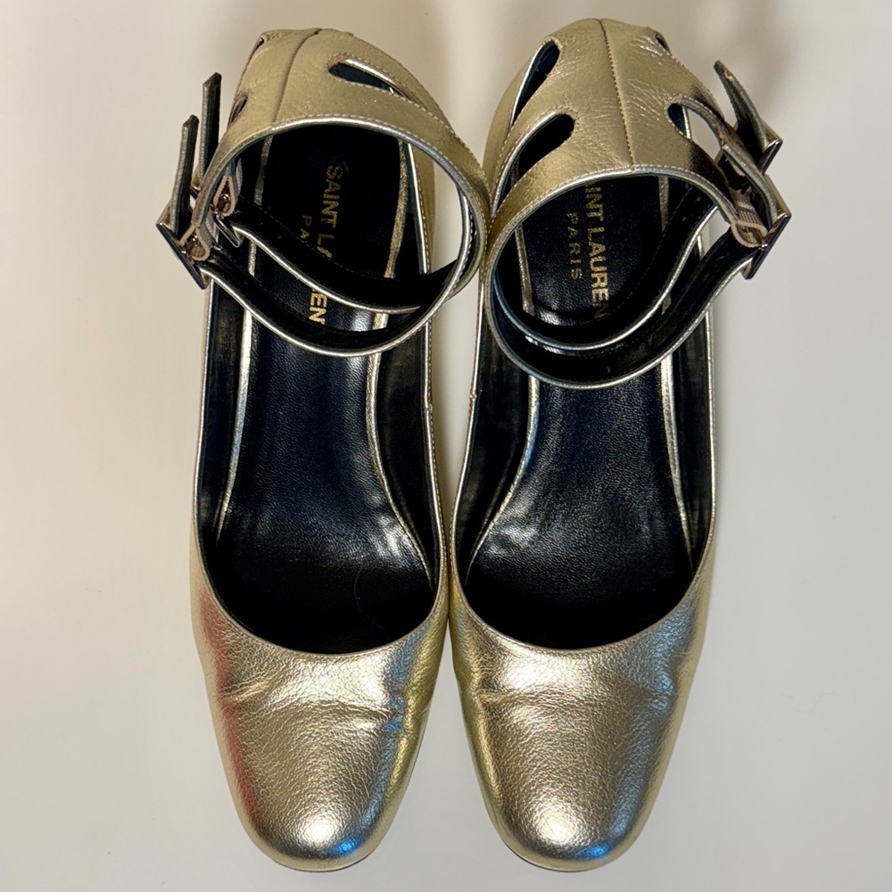 Saint Laurent Gold Block Heel Shoes - Picture 9 of 16